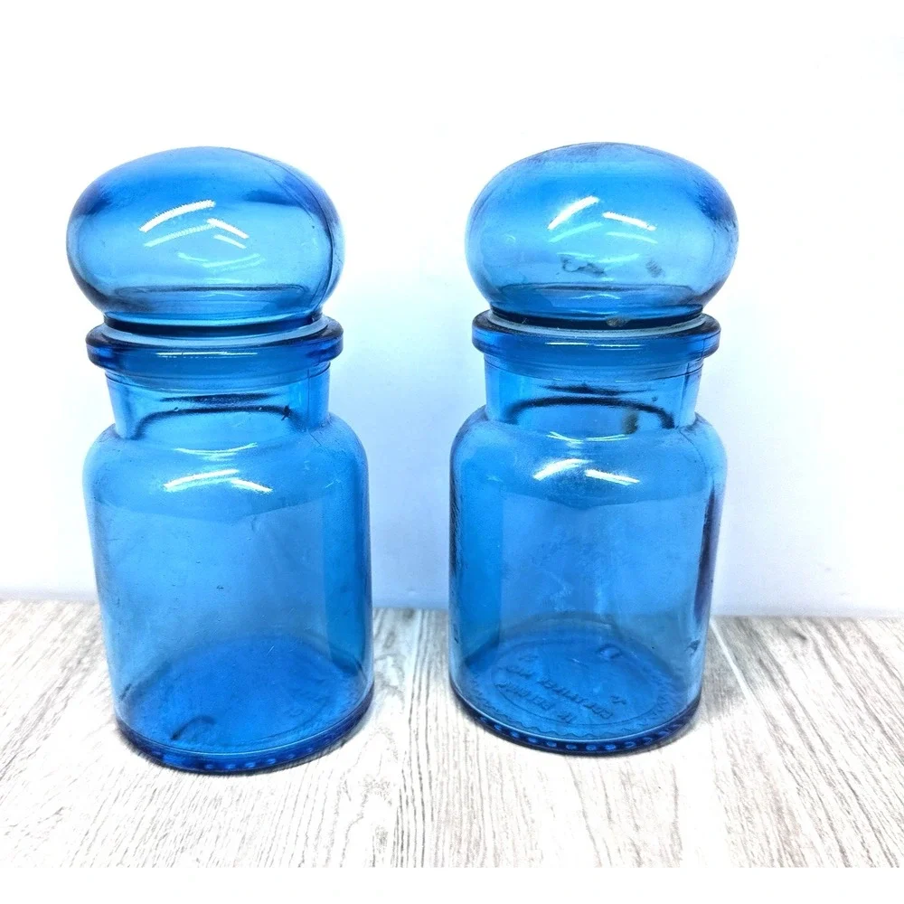 Vintage Cobalt Blue Apothecary Glass Bottles Set Belgium 5.5